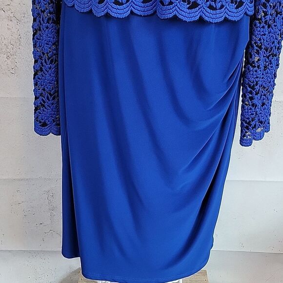 Cartise Elegant Blue Lace Overlay Midi Dress Womens Size 12 - Picture 3 of 10